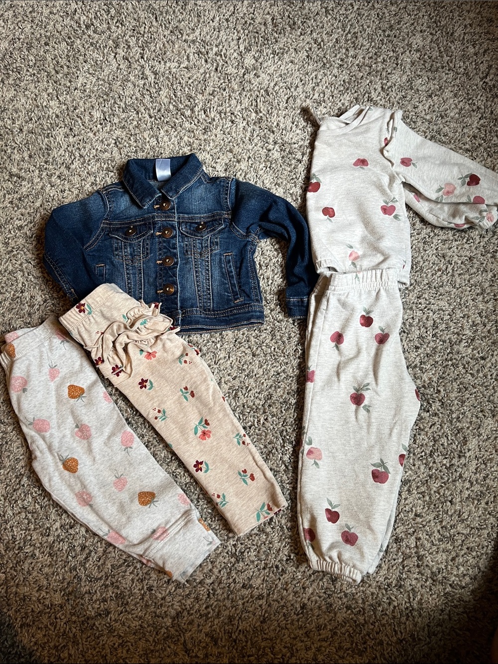 Girls' Denim Jacket and Fruit-Print Joggers Set - Blue Denim & Cream Fruit